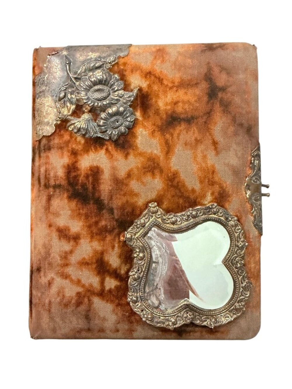 1800s Victorian photo album with brass sunflower and mirror 50 cabinet photos